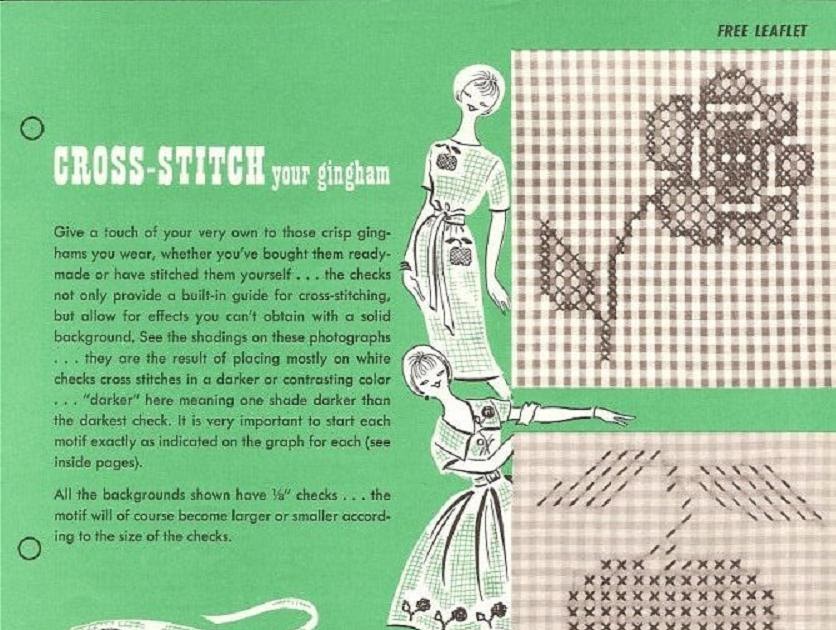 Lace 'n' Ribbon Roses Cross Stitch on Gingham Pattern Leaflet