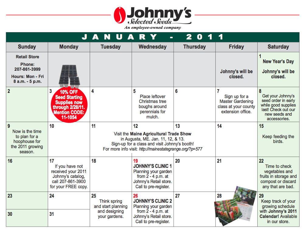 Growing Ideas with Johnny's Selected Seeds: Johnny's events calendar - January  2011