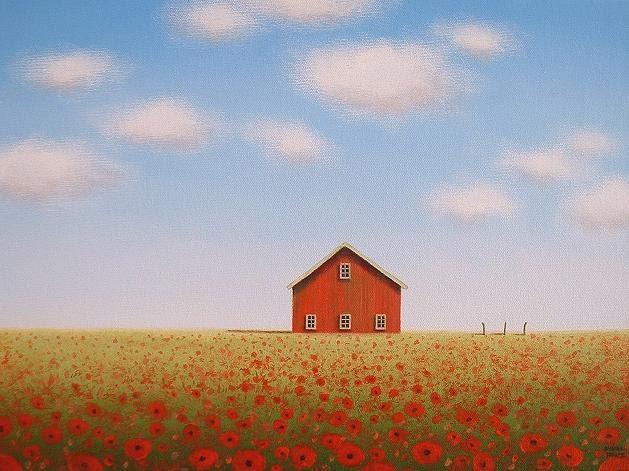 Reflections of a Country Landscape Artist: Poppy Field Old Red Barn