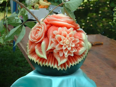 Watermelon carving art - seen at curiousphotos.blogspot.com
