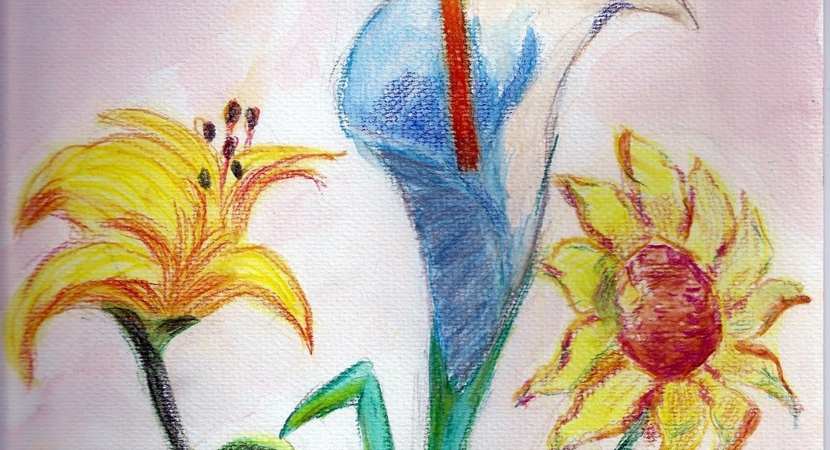 dibujo, pintura y escritos: flores con lápices acuarelables