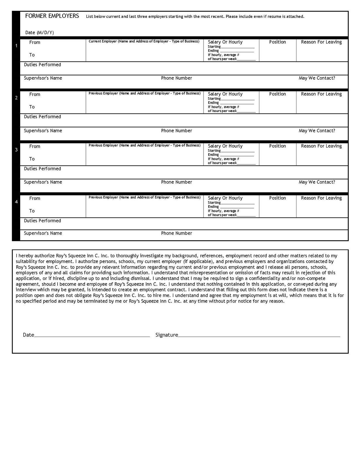 Free Employment Application Form Template Picture