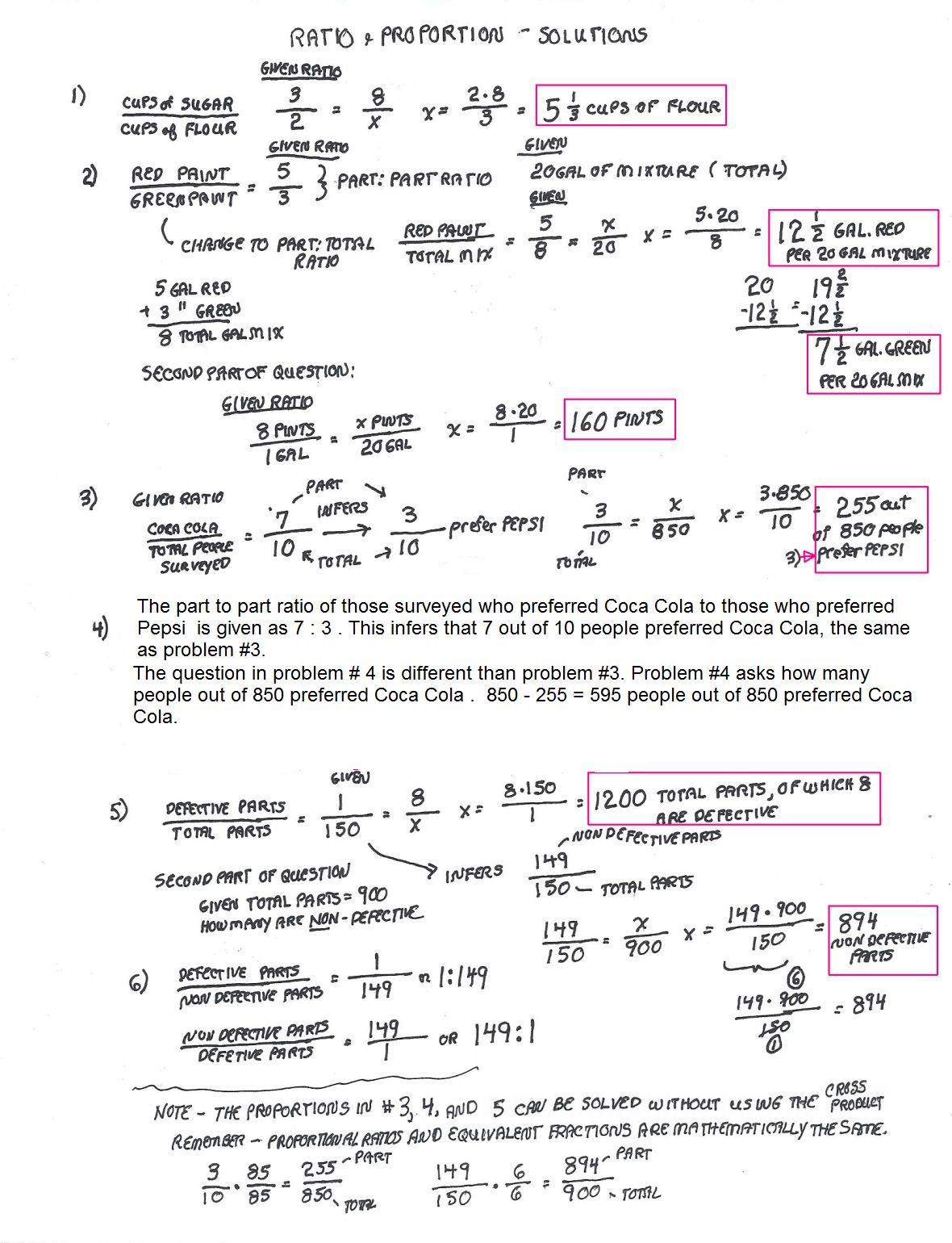 Cobb Adult Ed Math: Ratio and Proportion Solutions to Worksheet