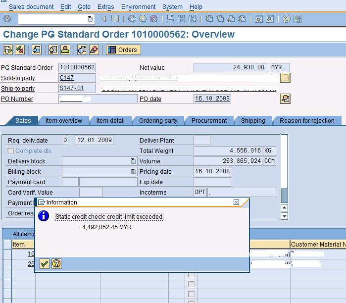 SAP Treasure Box Credit control at Sales Order