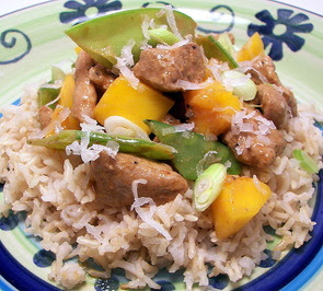 Coconut Curried Pork, Snow Pea, and Mango Stir-Fry Picture Coconut Curried Pork, Snow Pea, and Mango Stir-Fry Picture