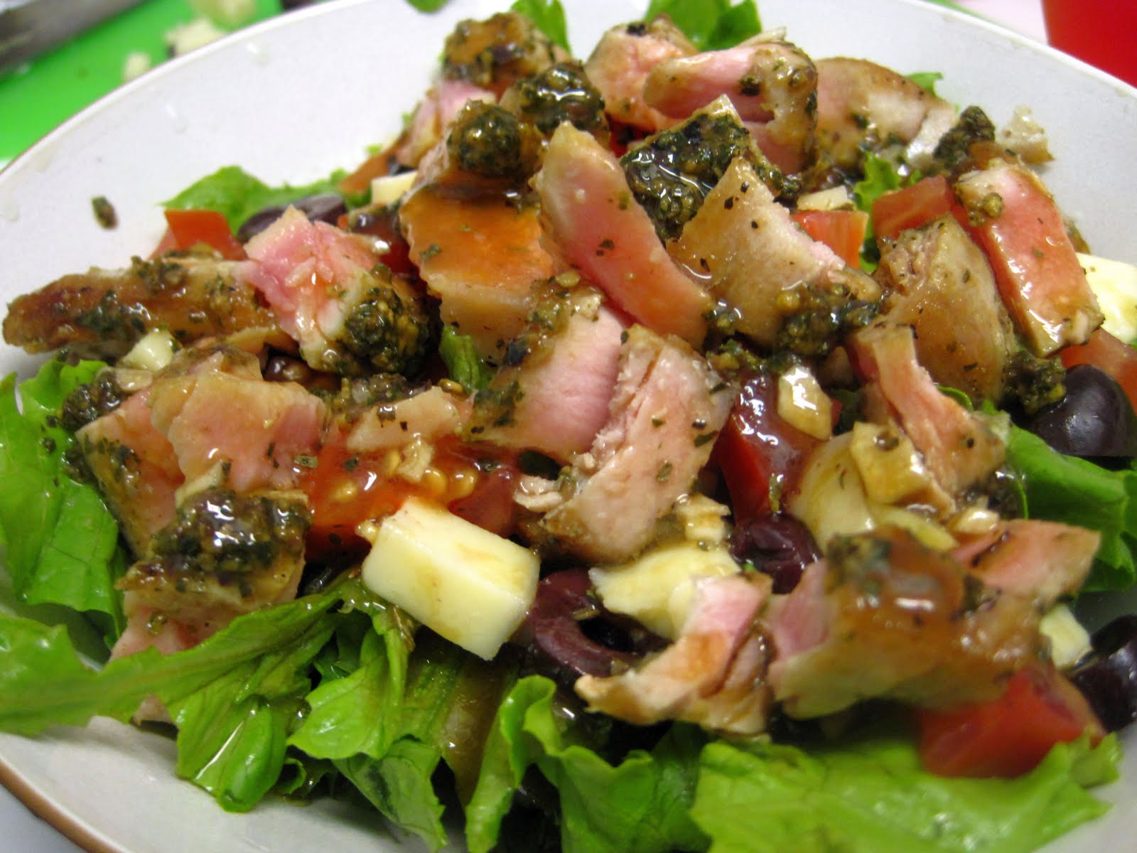 Rachel vs. Ramen Basil Pesto Tuna Salad with Havarti, Kalamata Olives