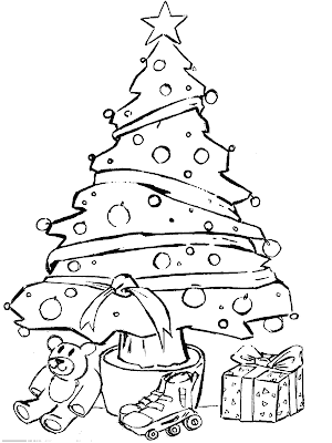 Desenho de arvore de natal com presentes de ursinhoe patins para colorir -  Desenhos Para Colorir