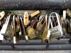 detail of locks on temple rail