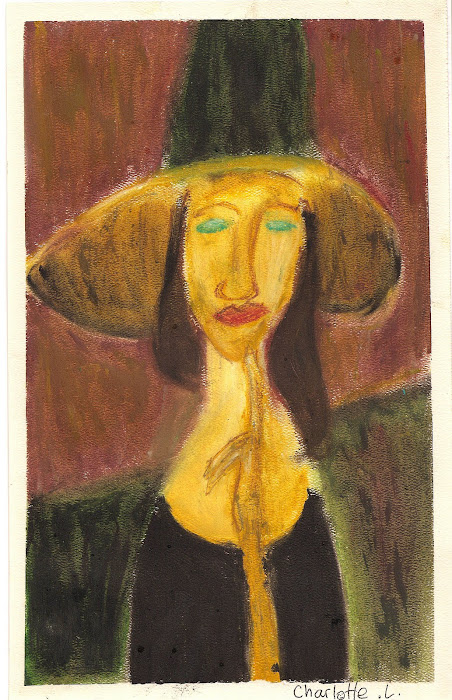 interpretation of a Modigliani recreated in oil pastels.
