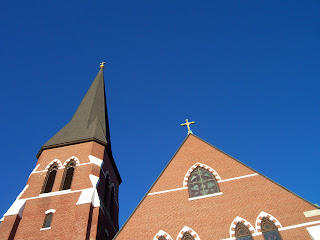 St. Joseph Cathedral Manchester, New Hampshire against blue sky
