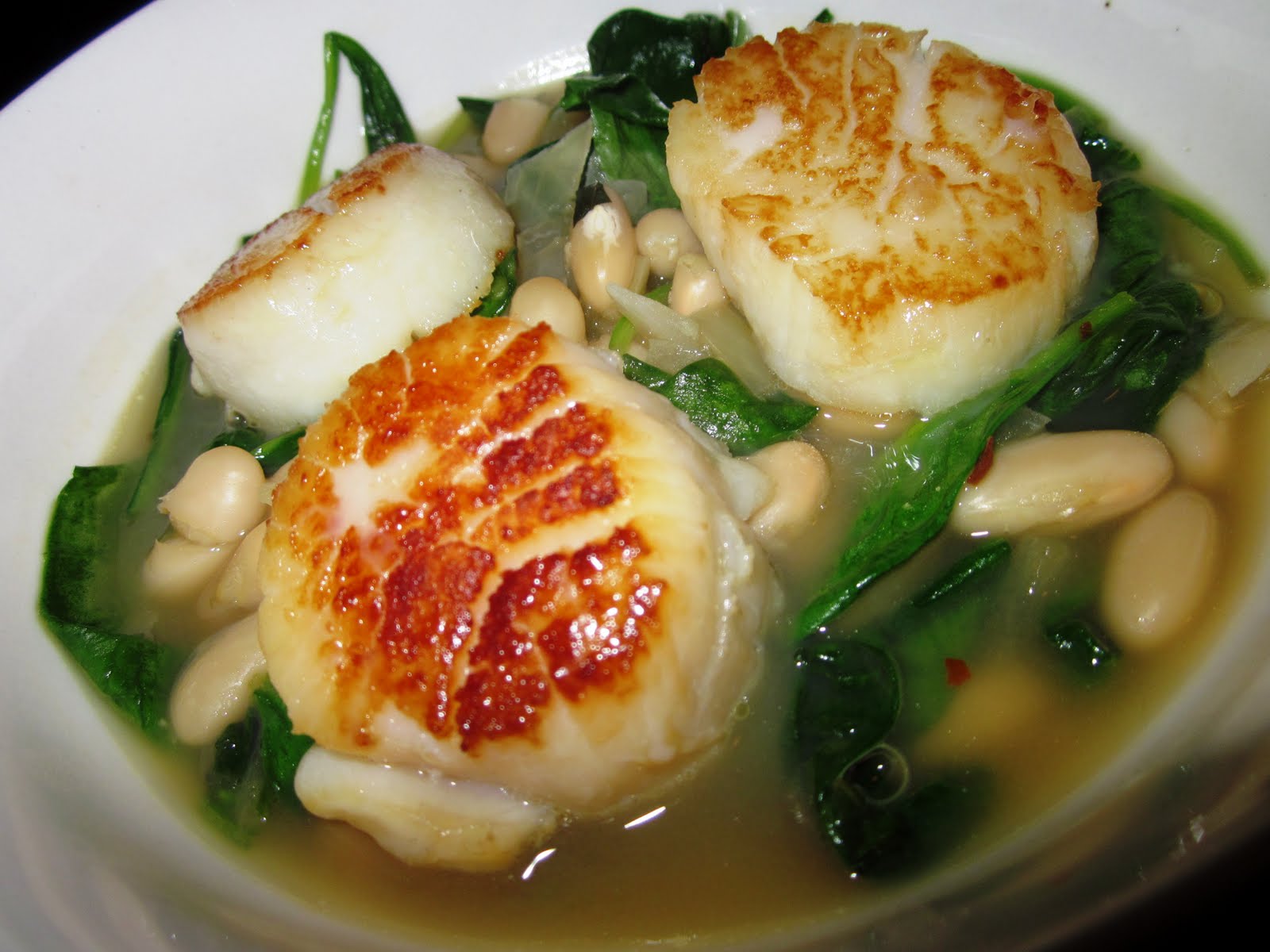 Indulge Inspire Imbibe Seared Scallops with Warm Tuscan Beans