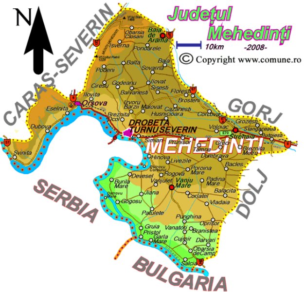 Harta judetului Mehedinti