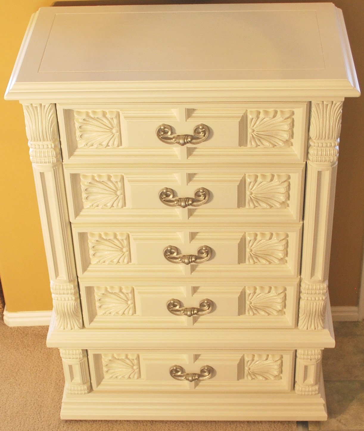 B's Refurnishings Tall, White Chest of Drawers
