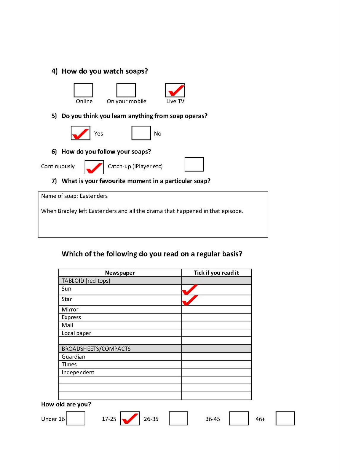 A2 Media Joel Reed Primary Research Soap Questionaire