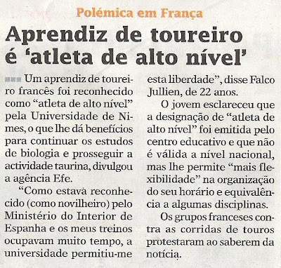 Toureiro é Atleta de Alto Nivel [abre noutra janela]