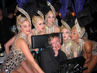 Alright, girls. Get in as close as you can without touching him! Perfect, now go wash your hands, ladies. Stephen Hawking pimping