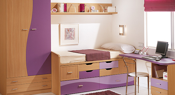 Dormitorio juvenil en madera y tonos morados ~ Fotos de dormitorios