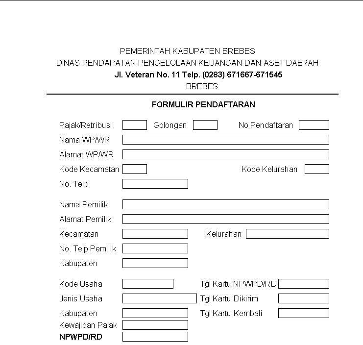Contoh Formulir Pendaftaran