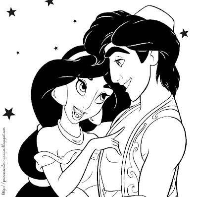 DISNEY COLORING BOOK PAGES. Here's Princess Jasmine and her Prince from 