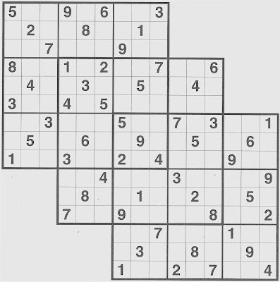 Printable Samurai Sudoku on Samurai Sudoku Printable On Printable Sudoku