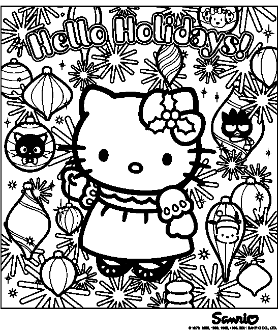 Here are two Hello Kitty Christmas colouring pages for you to print title=