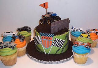 monster truck birthday cake and cupcakes