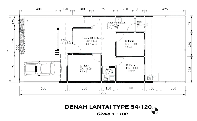 Denah Lantai Type 54