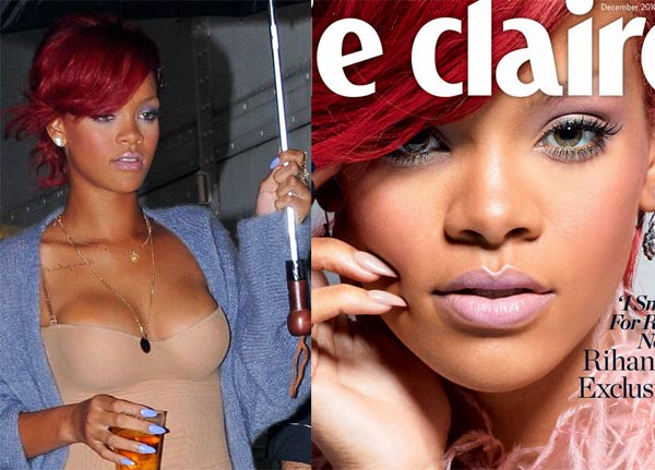 Rihanna Matching Eyeshadow With Nail Color. Rihanna is a girl with tan skin