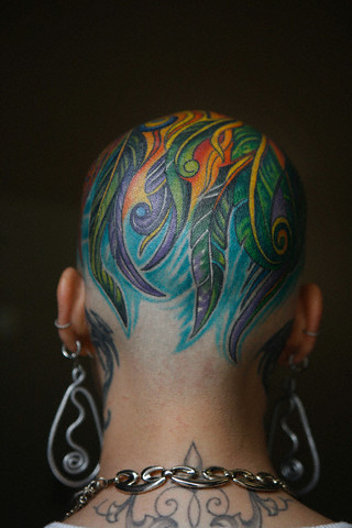 amazing color tattoo design on head The Indians eagle feathers were