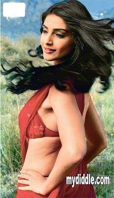 Sonam Kapoor in red saree blouse