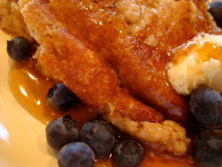 Vegan gluten free pancakes with blueberries and bananas