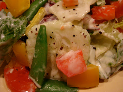 Close up of salad with Cesar-Inspired Creamy Vegan Tahini Dressing