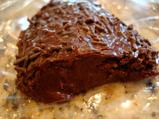 Close up of slice of No-Bake Vegan GF Fudge