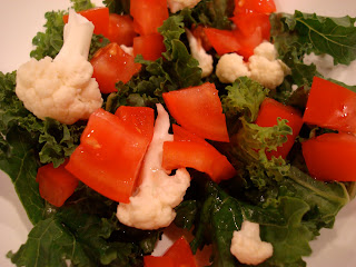 Overhead of green salad with mixed vegetables