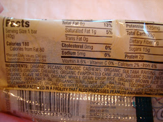 Back of bar showing nutritional facts