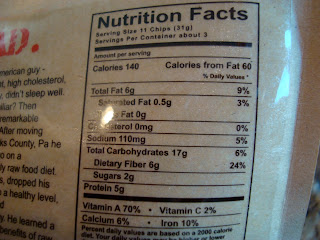 Nutritional Facts on bag of Brad's Raw Chips