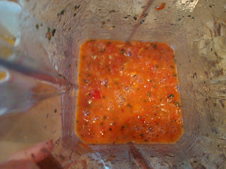Overhead of blended marinara sauce