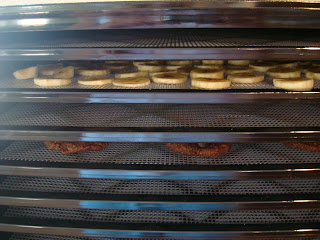 Cookies and sliced bananas in dehydrator