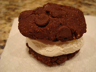 Raw Vegan Chocolate Chocolate-Cookies made into a sandwich with cool whip