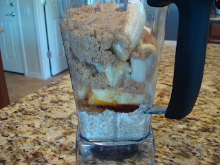 Bananas, sugar, vanilla, molasses and baking soda added to blender