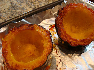 Roasted Acorn Squash on foil lined pan