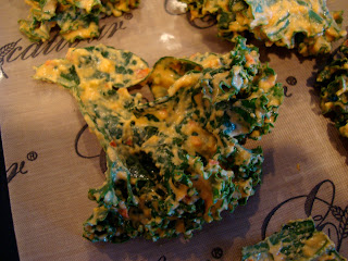Close up of Raw Kale chip on dehydrator tray