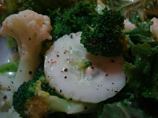 Close up of Kale, Broccoli, and Cucumber Salad with Vegan Slaw Dressing