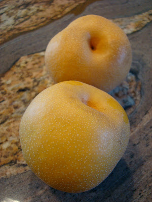 Close up of two Asian Pears