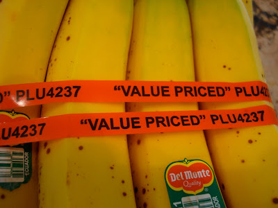 Close up of Valued Price band around bananas