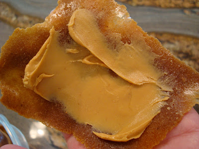 Close up of Vegan Banana Crepe with peanut butter