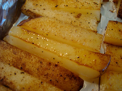 Close up of Coconut & Olive Oil Roasted Potato Sticks before continued to be baked