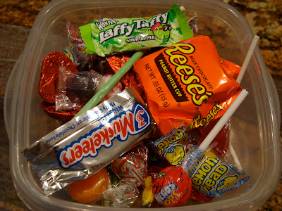 Candy poured into a clear container