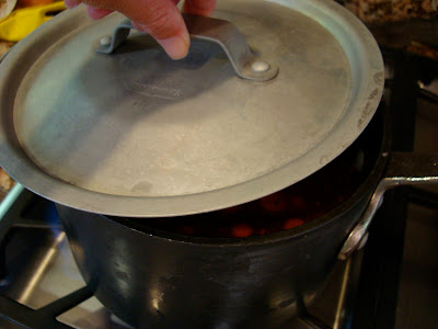 Hand placing lid on pot of soup
