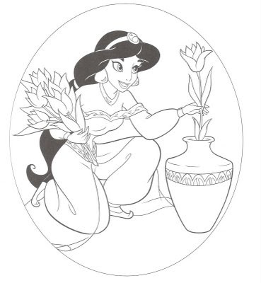 disney princess and frog coloring pages. jasmine-aladdin-coloring-pages